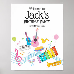 muziekparty guitar drum set musical, welkomstbord poster
