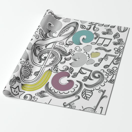 Muziekpatroon Cadeaupapier (Uitgerold)