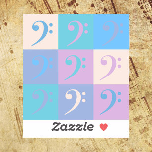 Muziekpatroon met bassleutel in pastel sticker