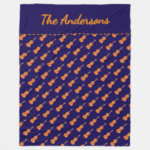 Muziekpatroon met violen in het navyblauw op maat  fleece deken