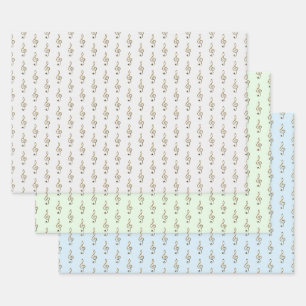 Muziekpatroon met Vioolsleutel in Grijs Groen Blau Inpakpapier Vel