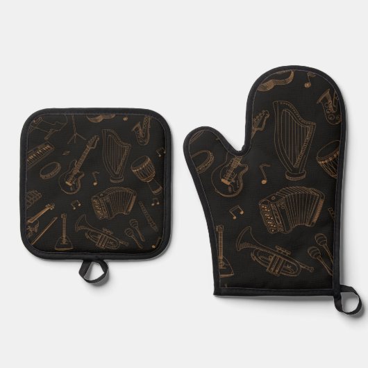 Muziekpatroon Ovenwant & Pannenlap Set (Voorkant)