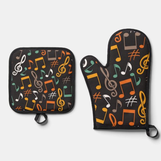 Muziekpatroon Ovenwant & Pannenlap Set (Voorkant)