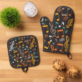 Muziekpatroon Ovenwant & Pannenlap Set (Top down)