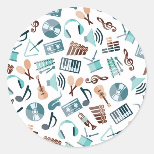 Muziekpatroon Ronde Sticker (Voorkant)