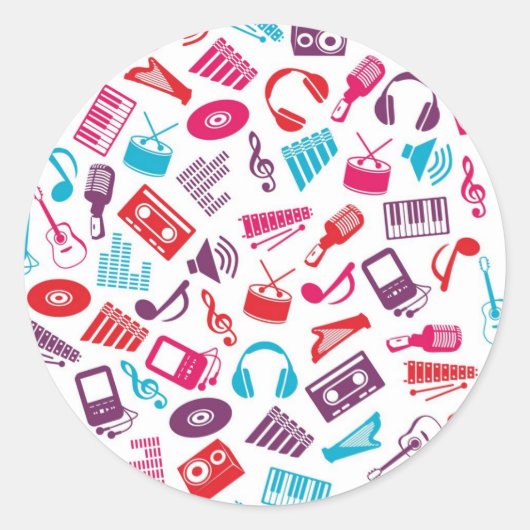 Muziekpatroon Ronde Sticker (Voorkant)