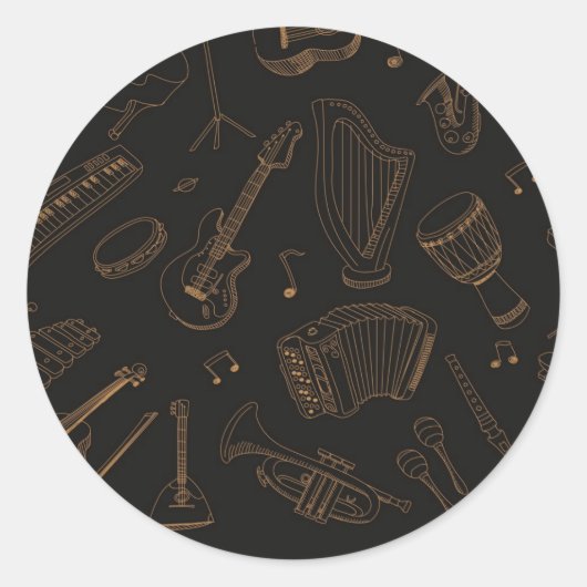 Muziekpatroon Ronde Sticker (Voorkant)