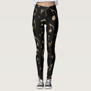 Muziekpatroon - zwart en goud leggings
