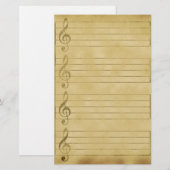 Muziekpersoneel Treble Clef Parchment Design Lined Briefpapier (Voorkant / Achterkant)