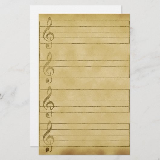 Muziekpersoneel Treble Clef Parchment Design Lined Briefpapier (Voorkant / Achterkant)