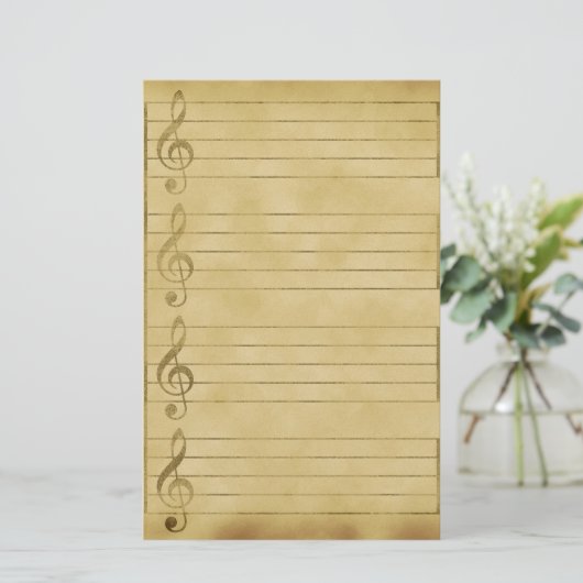 Muziekpersoneel Treble Clef Parchment Design Lined Briefpapier (Staand voorkant)