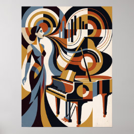 Muziekpianist Vintage Art Deco Poster