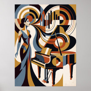 Muziekpianist Vintage Art Deco Poster