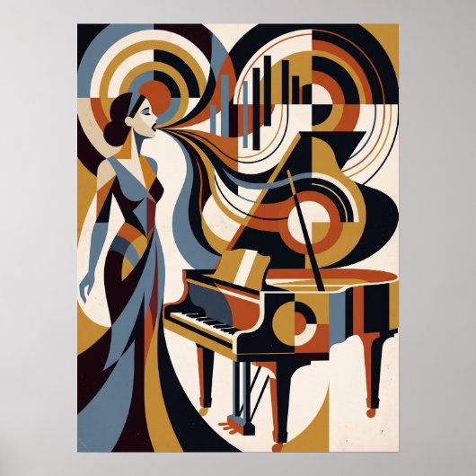 Muziekpianist Vintage Art Deco Poster (Voorkant)
