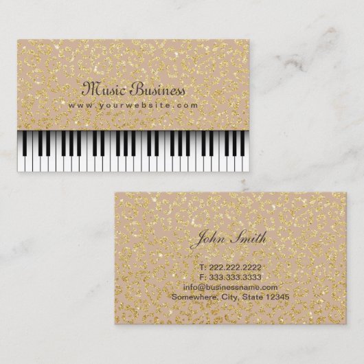 Muziekpiano Keys Gold Leopard Print Musical Visitekaartje (Voorkant / Achterkant)