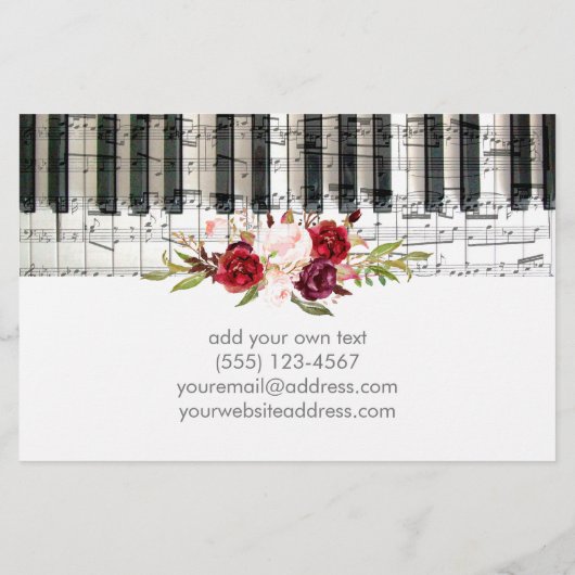 muziekpiano marsala waterverf bloemen flyer (Achterkant)