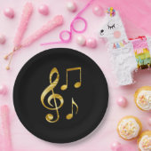 Muziekpictogrammen, goud op zwart, papieren bordje (Feest)