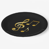 Muziekpictogrammen, goud op zwart, papieren bordje (Gekanteld)