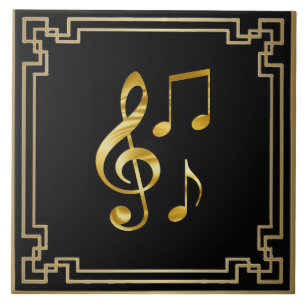 Muziekpictogrammen, goud op zwart, tegeltje