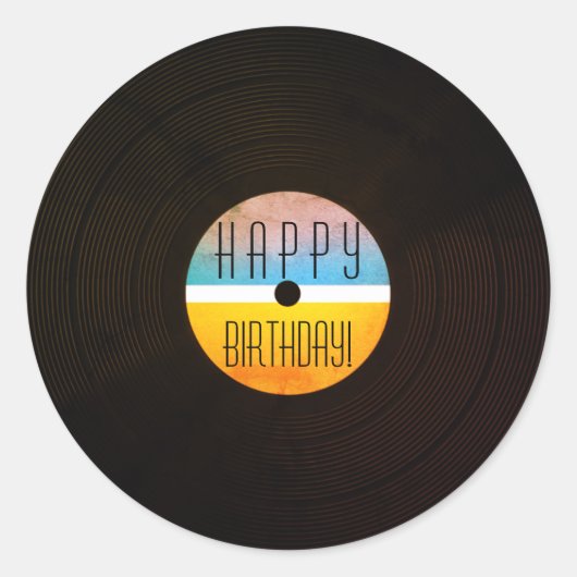 Muziekplaat bord vinyl  stijl ronde sticker (Voorkant)