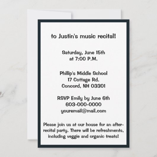 Muziekprestaties of overweging: Zwart en wit Kaart (Achterkant)