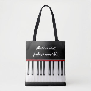 muziekquote met pianotoetsenbord tote bag