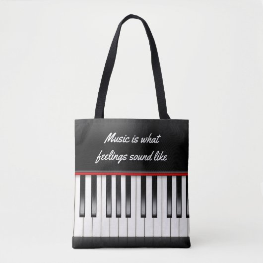 muziekquote met pianotoetsenbord tote bag (Voorkant)