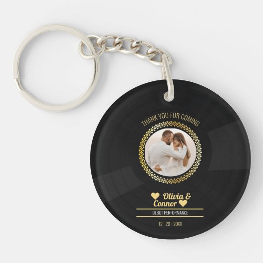 Muziekrecord | Fun Retro Wedding Favor | Dank u we Sleutelhanger (Voorkant)
