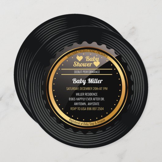 Muziekrecord | Retro-Baby shower Kaart (Voorkant / Achterkant)