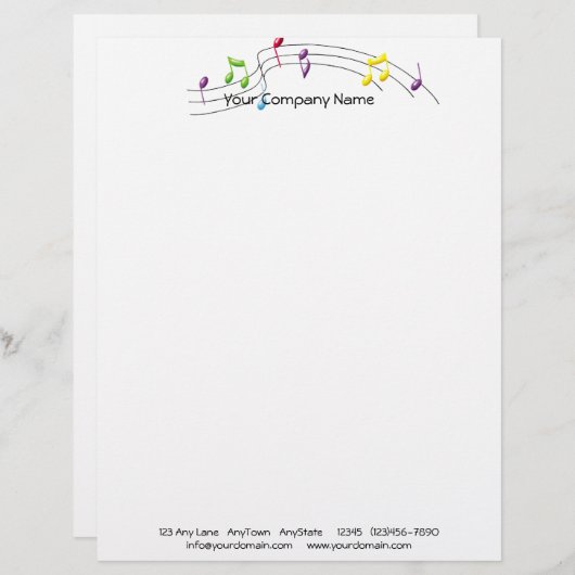 Muziekregenboogstaf op witte achtergrond briefhoofd sjabloon (Voorkant / Achterkant)