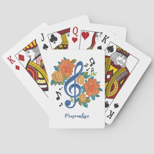 Muziekrek Opmerking Oranje bloemen Muzieknotities Pokerkaarten (Achterkant)