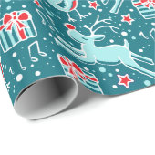 Muziekrendiervogel blauwgroen met een rode kerstbe cadeaupapier (Rol Hoek)