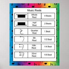 Muziekrustingen op regenboogachtergrond poster