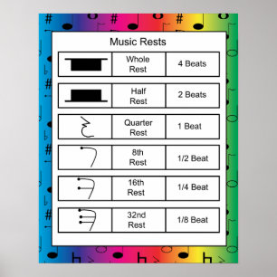 Muziekrustingen op regenboogachtergrond poster