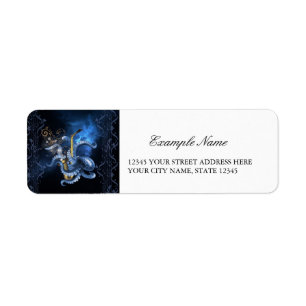 Muzieksaxofone met octopus etiket