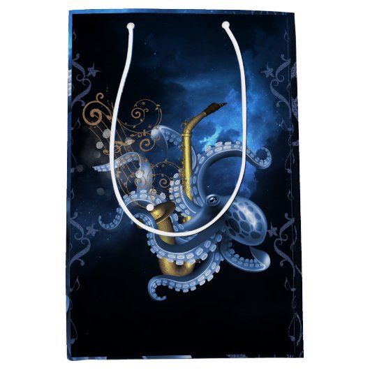 Muzieksaxofone met octopus medium cadeauzakje (Voorkant)