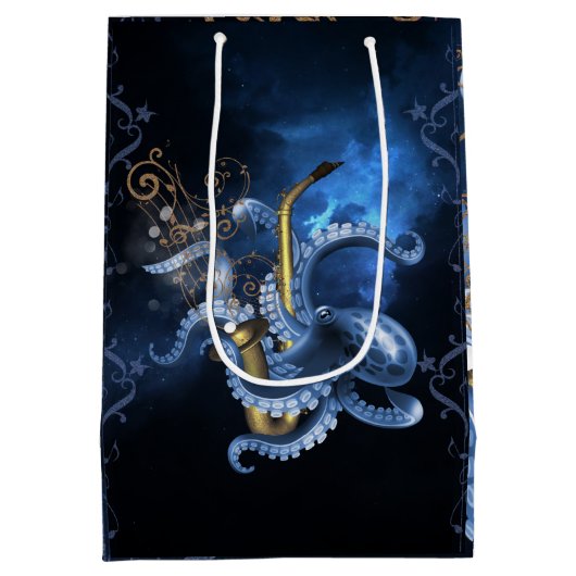 Muzieksaxofone met octopus medium cadeauzakje (Achterkant)