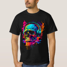 Muziekschedel Vet 80's Retro Synthwave grafisch T-