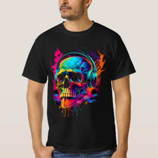 Muziekschedel Vet 80's Retro Synthwave grafisch T- T-shirt