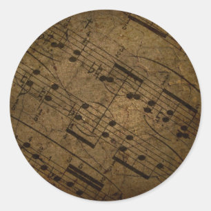 Muziekscore voor oude vellen, grijze muzieknoten ronde sticker