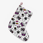 Muziekspeler, bandrecorder, videoband, filmcamera, kleine kerstsok (Voorkant (Hangend))