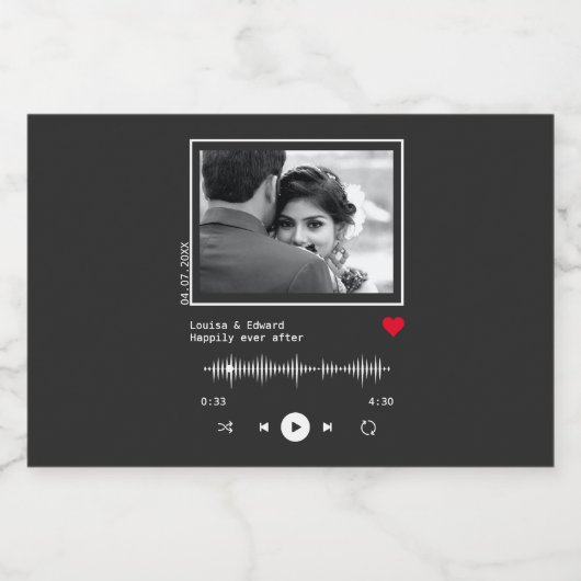 Muziekspeler bruiloft sparkling wijnetiket (Enkel label)