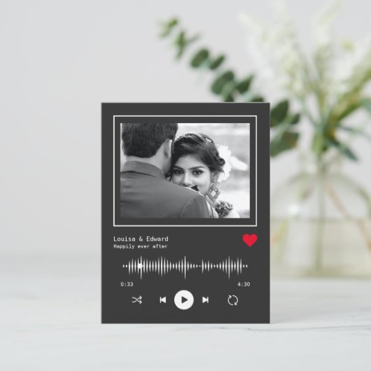 Muziekspeler bruiloft Verloving Briefkaart (Staand voorkant)