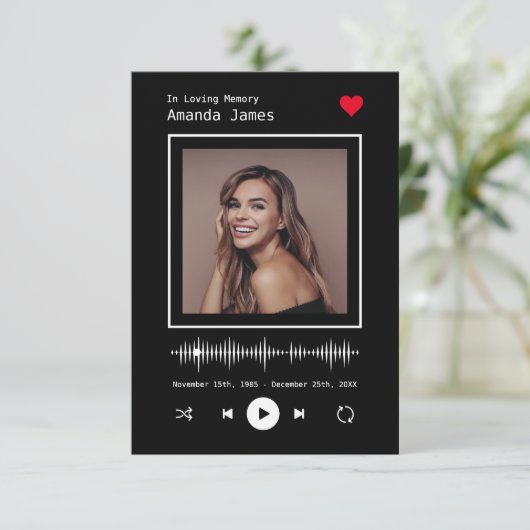 Muziekspeler geïnspireerd Memorial begrafenis Bedankkaart (Staand voorkant)