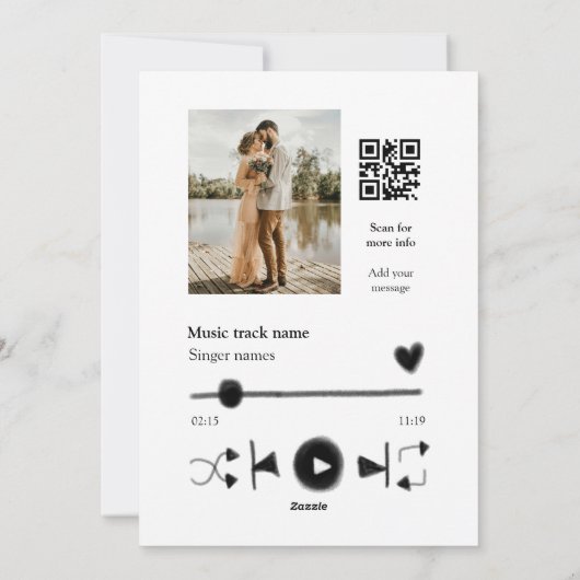 Muziekspeler gepersonaliseerd paar liefde q code t feestdagenkaart (Achterkant)