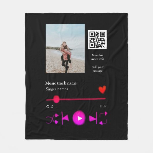 Muziekspeler gepersonaliseerd paar liefde q code t fleece deken (Voorkant)