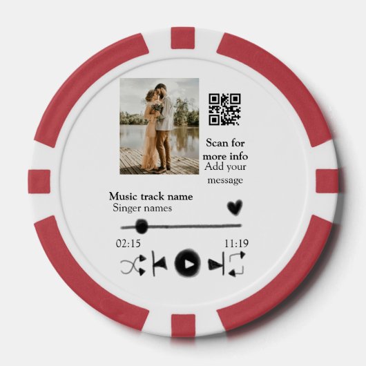 Muziekspeler gepersonaliseerd paar liefde q code t poker chips (Voorkant)