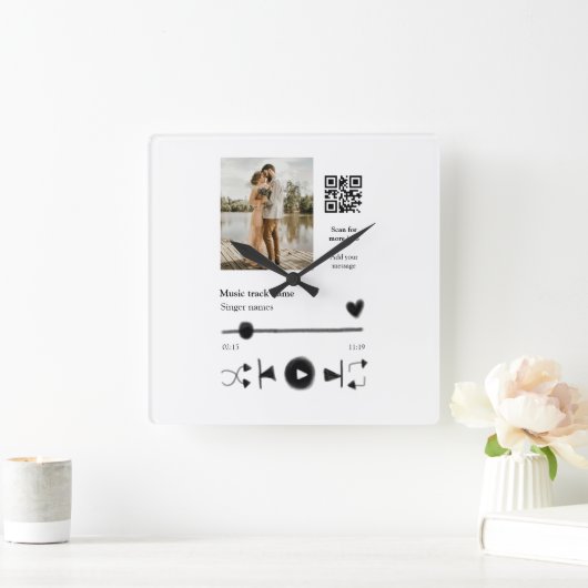 Muziekspeler gepersonaliseerd paar liefde q code t vierkante klok (Huis)