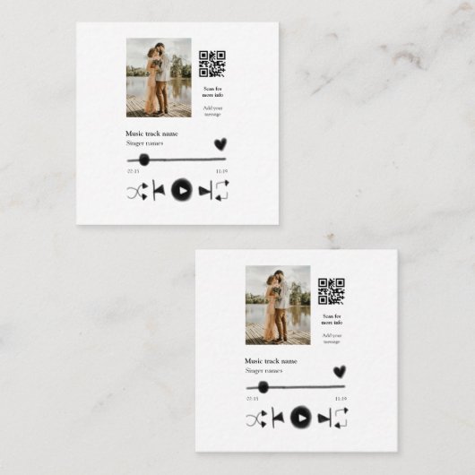 Muziekspeler gepersonaliseerd paar liefde q code t vierkante visitekaartje (Voorkant / Achterkant)