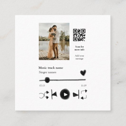 Muziekspeler gepersonaliseerd paar liefde q code t vierkante visitekaartje (Voorkant)